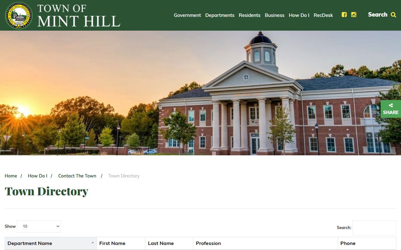 Mint Hill phone directory town contact page