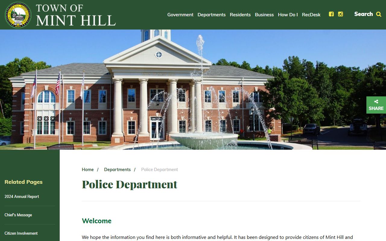 Mint Hill phone directory police contact page