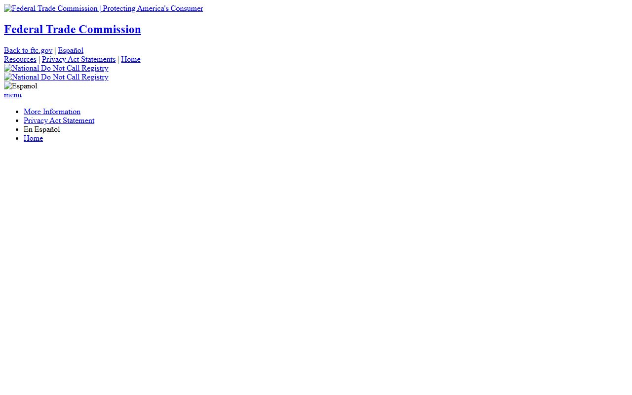 FTC Do Not Call Registry page used for Mint Hill phone code complaint context