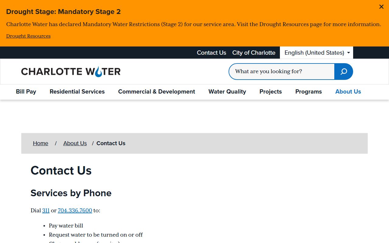Mint Hill phone number Charlotte Water contact routing
