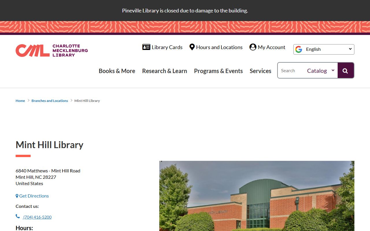 Mint Hill phone number library branch directory